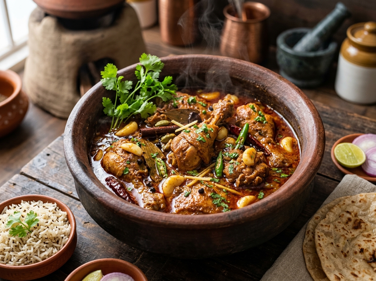 Champaran Style Homestyle Chicken Curry cooked with whole garlic and authentic spices