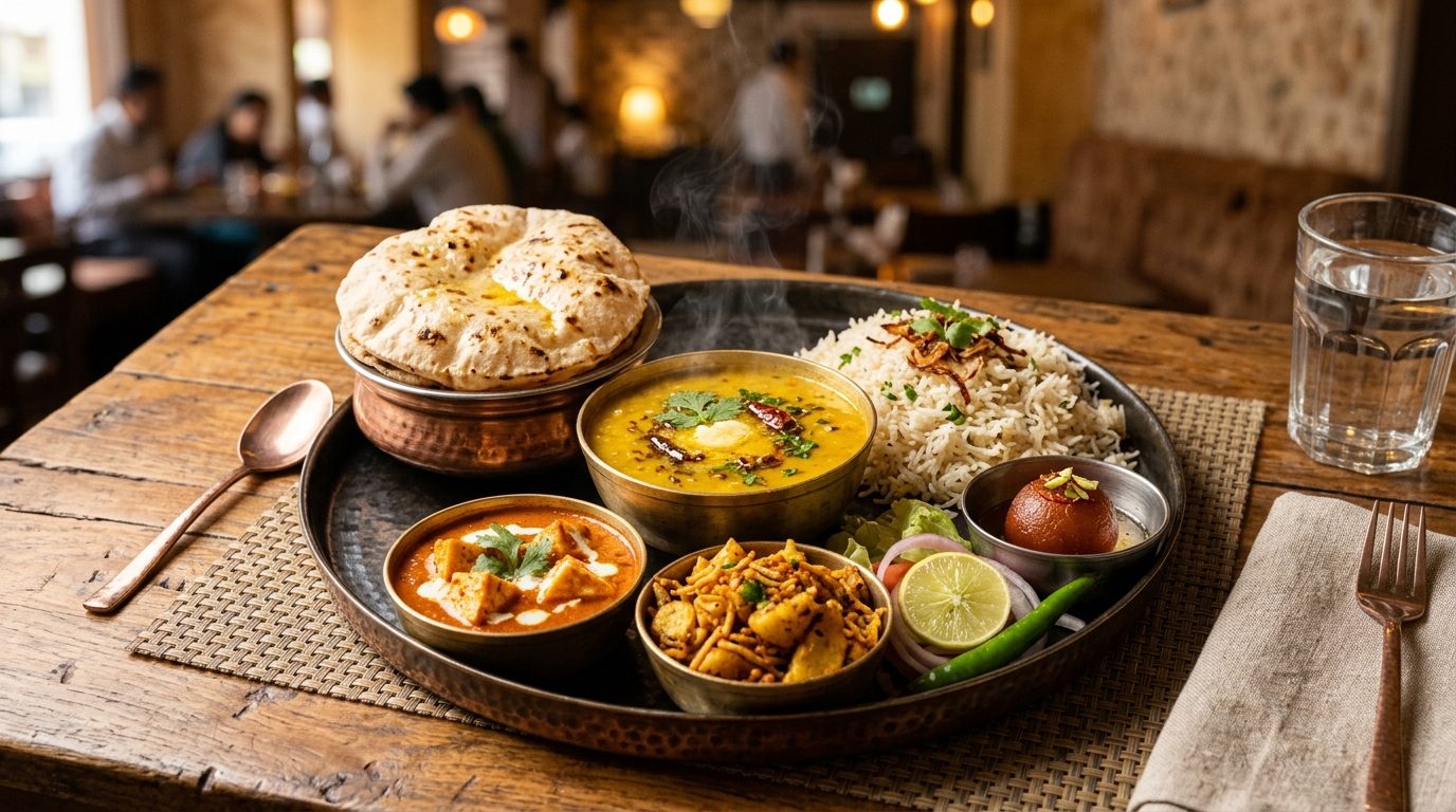 JEE SIR Mess Signature Bihari & North Indian Student Thali with Dal Tadka, Rotis, Rice, and Paneer